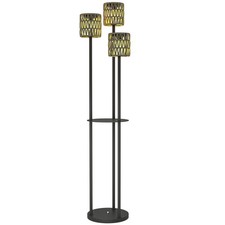 Outsunny 3-Light Solar Rattan Floor Lamp with Shelf, Auto On/Off, Grey