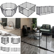NEW 152" 200'' Wide Baby Gate with Door Metal Safety Playpen Pet Fireplace Fence
