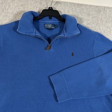 Polo Ralph Lauren Quarter Zip Cotton Knit Pullover Sweater Men Large Blue