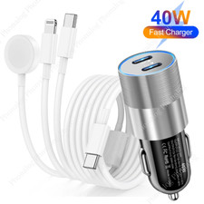 40W Fast Car Charger 3 IN 1 Magnetic Cable For iWatch iPhone 11 12 X 14 15 16 17