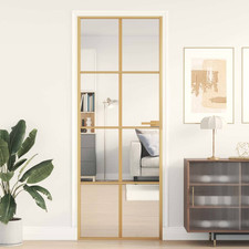 Interior Door 76x201.5 cm Gold Aluminium Frame Tempered Glass Slim Modern Indoor