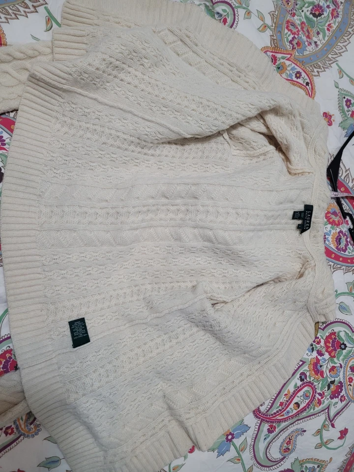 Ralph Lauren De Colección Cárdigan de Lana de Cordero Suéter con Capucha Pescador Cuerno Nórdico Palanca L Foto 2 de 4