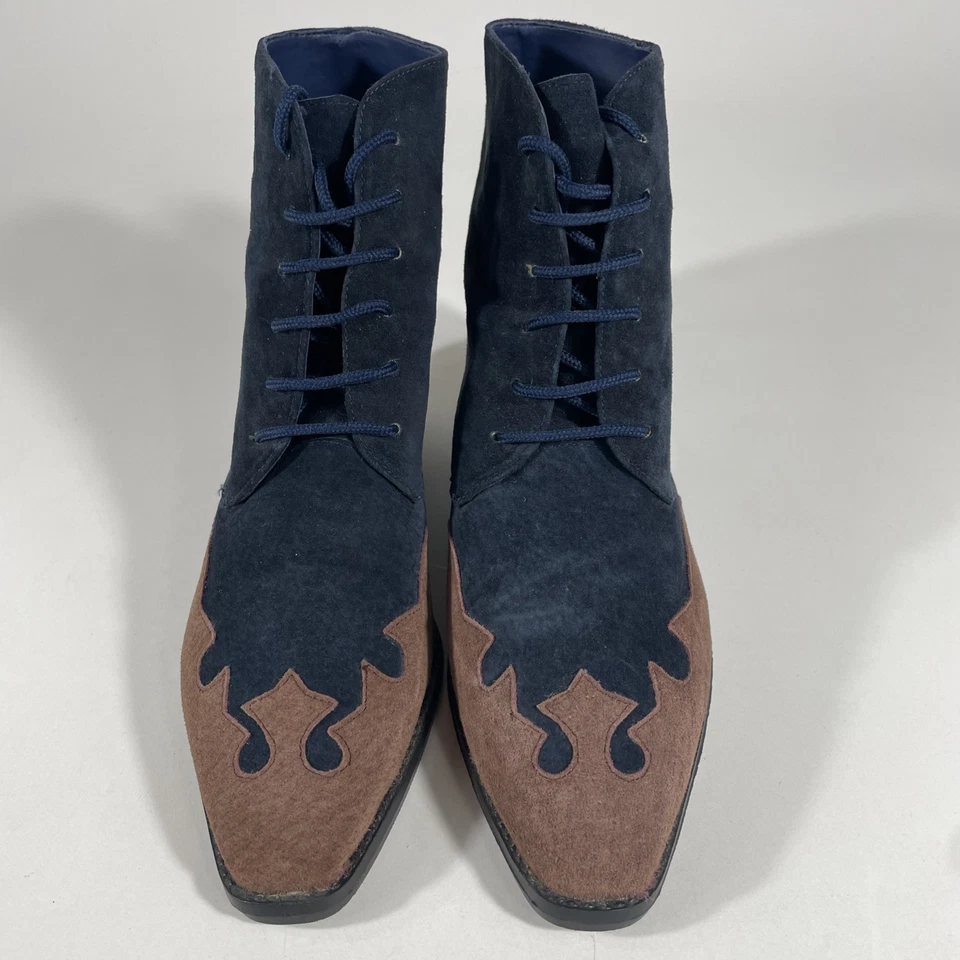 De Colección Newport News Western Botines Azul Marino Tostado Gamuza Con Cordones Punta Punta Punta 6B Foto 2 de 4
