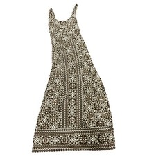 J Jill Brown Floral Maxi Dress Boho Preppy Womens Small Cross-Back Rayon Blend