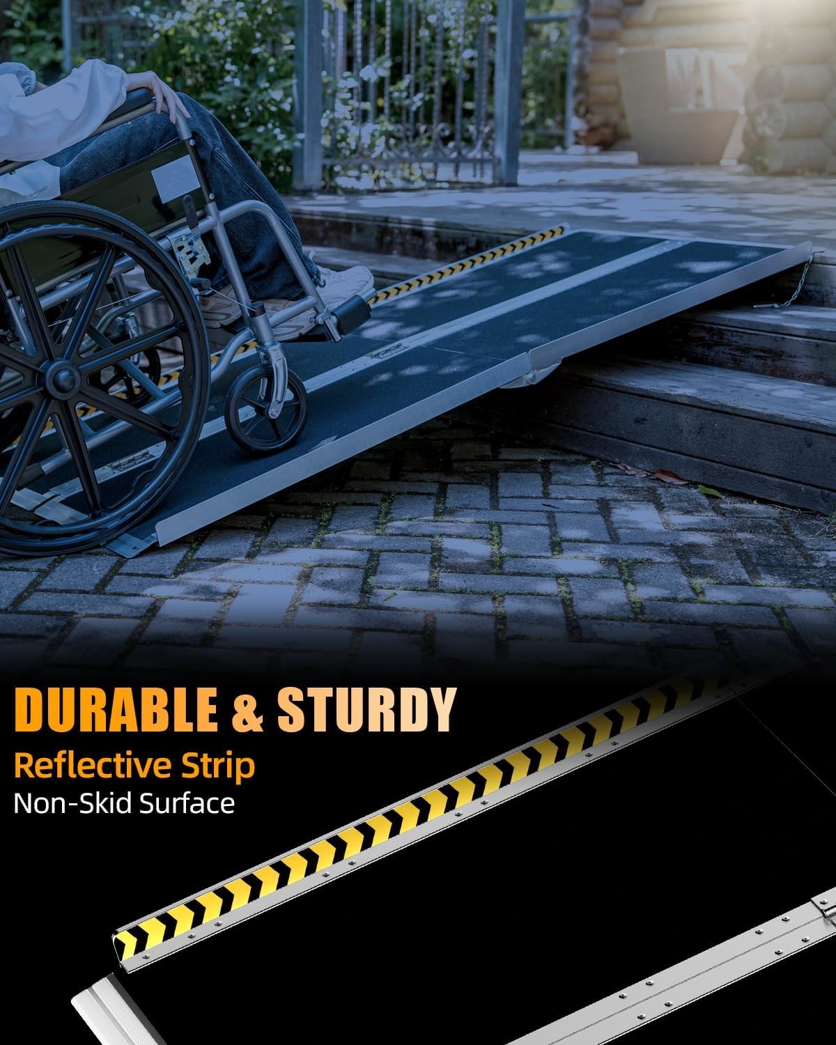 6FT Portable Wheelchair Ramp Anti-Slip Aluminum Steps Folding 800 LBS Mobility