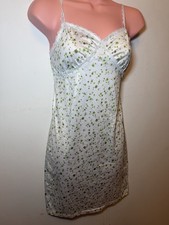 Y2K  Style Shein Floral Lace Trim Slip Dress White Green Mini Strappy XS
