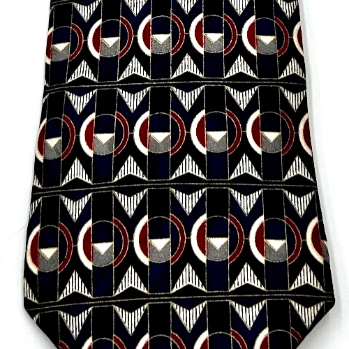 Винтажный итальянский мужской галстук Henry Grethel 100% шелк геометрический абстрактный дизайн 4 дюйма x 57 дюймов - Изображение 2 из 4