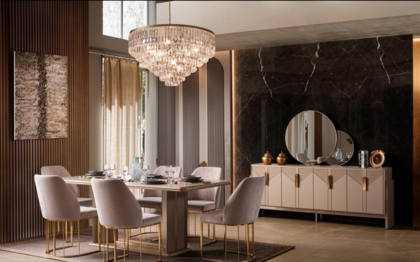 Esszimmer Set Esstisch 6X StüHle Konsole Beige Moderner Still Schick-image