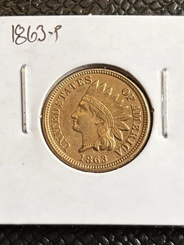 1863 Indian Head Cent Penny, Copper-Nickel, Choice AU+, Scarcer Date #0560