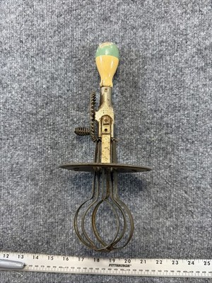 Vintage A&J Egg Beater Jar Top w/ Wood Green Handle Hand Mixer Patent 1923