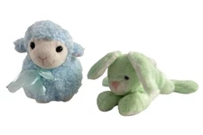 Lot of 2 HugFun Plush Bunny & Blue Sheep Easter Stuffed Animals Toys