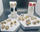 Vintage Estate Gold Tone Earrings 11 Pair Lot Some Signed Monet Trifari Feraud +