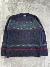 Vintage Pendleton Wool Sweater Mens Large L Navy Blue Fair Isle Made in USA