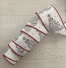 5 YARDS MERRY CHRISTMAS PRINT WIRED RIBBON 2.5  WIDE