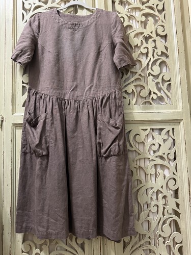 LINENBEE EUROPEAN Brown FLAX LINEN LAGENLOOK POCKETS KNEE COTTAGECORE SM Dress