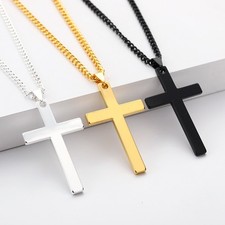Mens Women Chain Necklace Black Cross Stainless Steel Pendant Crucifix Jesus UK