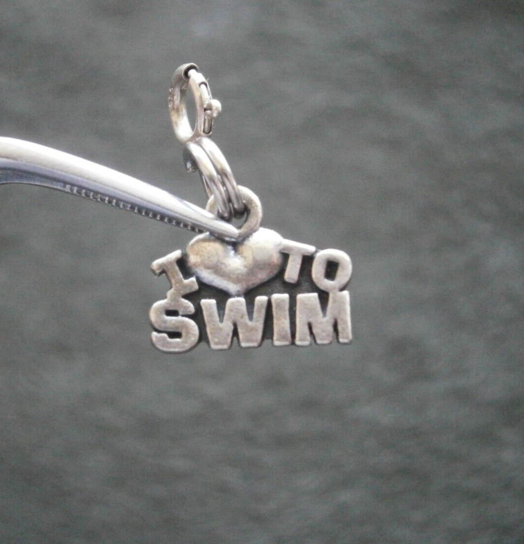 SJC Small I Love to Swim Vintage Sterling Silver Bracelet Clip