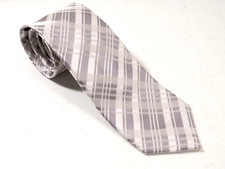 George Silk Tie White Silver Plaid Necktie New 60 x 2.75