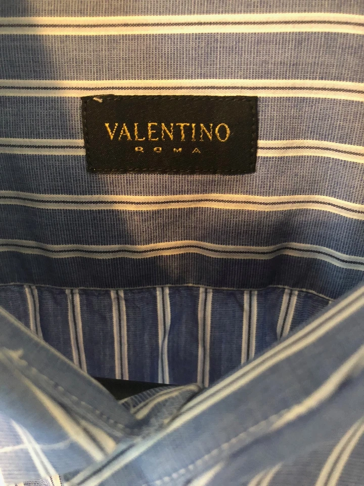 Camisa VALENTINO ROMA Azul Maíz Botón Frontal Algodón Rayas Talla 16.5 34/35 Foto 4 de 4