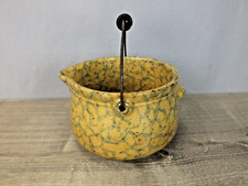 Antique Pottery Spongeware Batter Bowl w Bale Handle Small Size