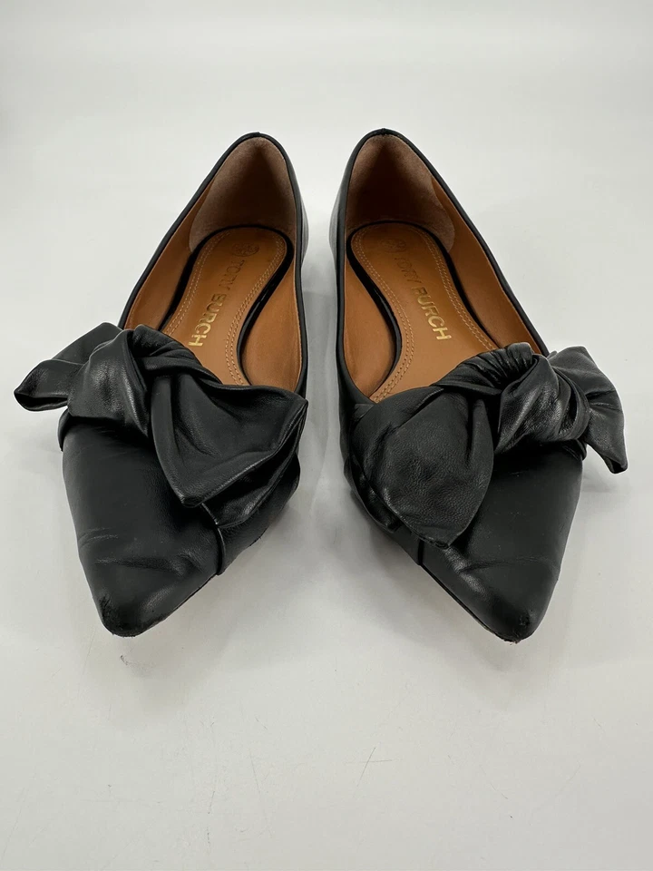 Zapatos Mocasines Planos Tory Burch Punta con Arco Cuero Negro Talla 7 Foto 3 de 4