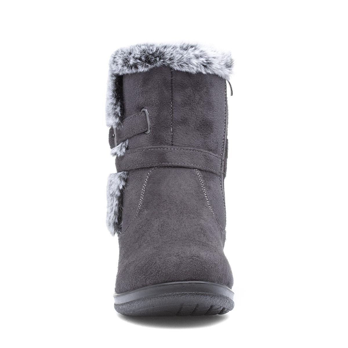 Softlites Womens Boots Grey Ladies Zip Up Faux Fur Ankle Jolene