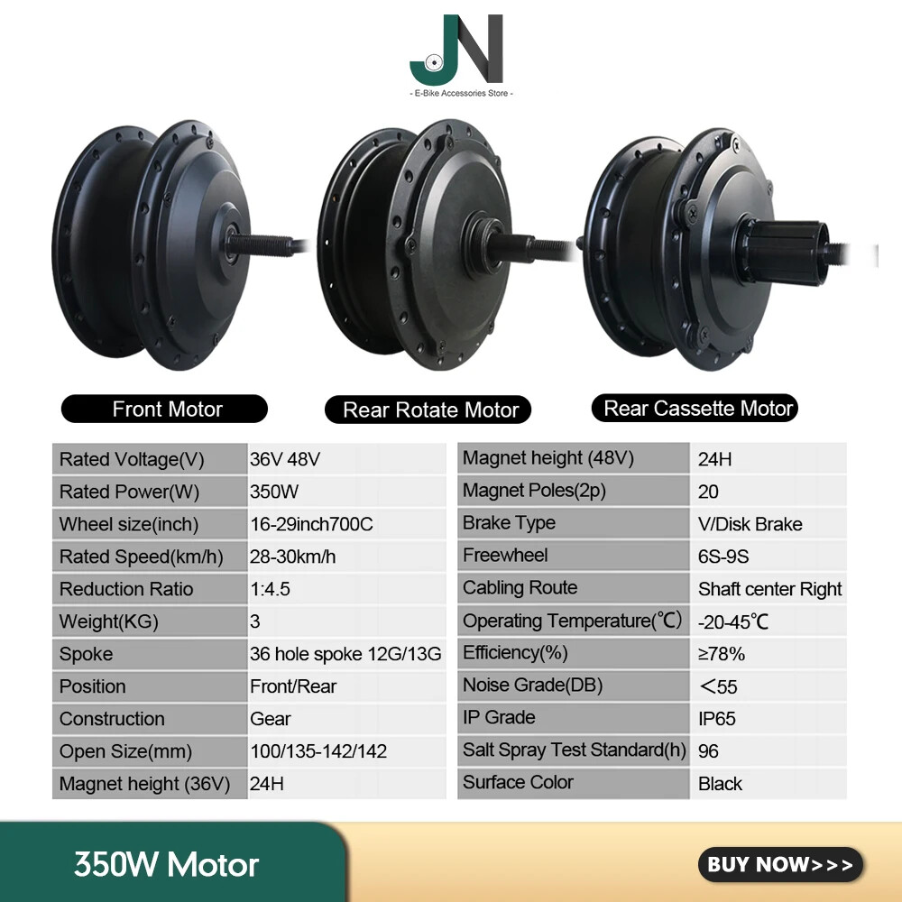 Ebike Brushless Hub Motor with Waterproof 9 Pin Connector 36V/48V