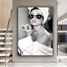 Audrey Hepburn Style Pink lips DEEP FRAMED CANVAS WALL ART PRINT OR POSTER PRINT