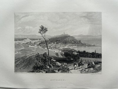 1850 Ansicht von Mytilene, Lesbos, Griechenland antiker Druck von J. D. Harding