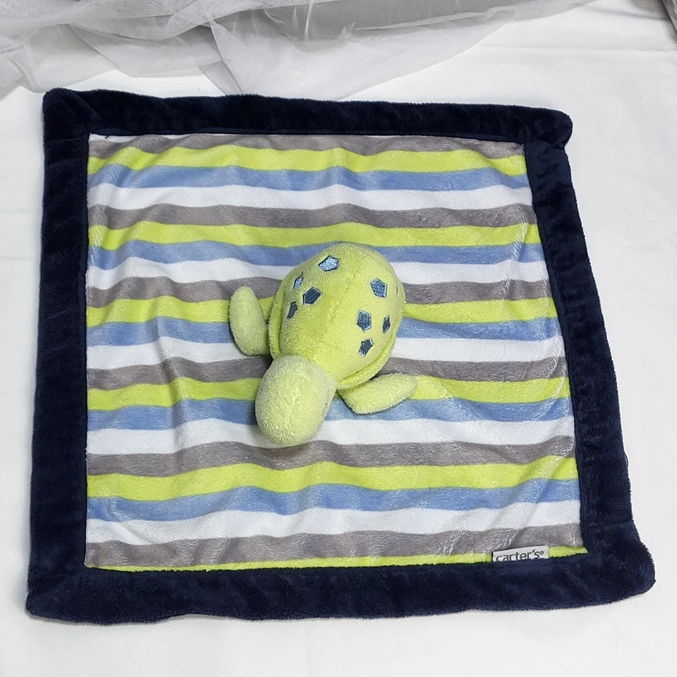 Manta de seguridad Carter's Baby Turtle 13" Lovey felpa verde azul gris rayas Foto 3 de 4
