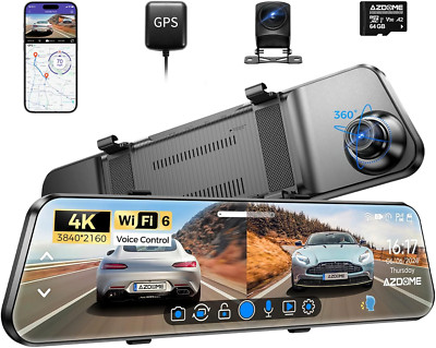 Dash Cam 4K 12'' Mirror Car Wifi Rearview Mirror Camera with Waterproof 1080P Rearview Cam