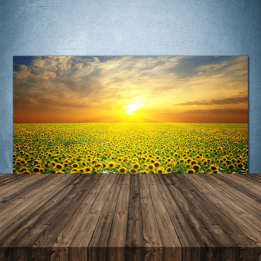 Crédence de cuisine en verre 140x70 cm motif Tournesols Prairie Nature