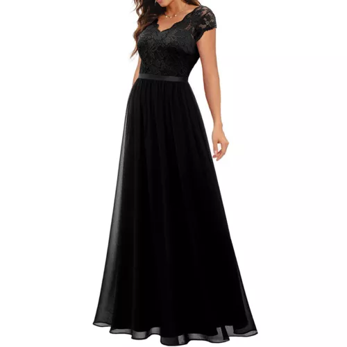 Schickes Damen Spitze Maxi Chiffon Brautjungfer formell Abschlussball Abend Hochzeit Party Kleid - Bild 14 von 34