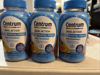 Centrum (3) Dual Action MultiGummies, Multi+ Mental Focus 90 Gummies Exp 11/25