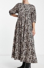 ASOS DESIGN cotton trapeze midi dress in animal print