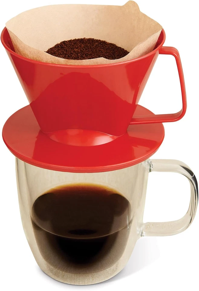 Cono de filtro para preparar café Fino Pour-Over, tamaño número 4, rojo, prepara de 8 a 12 tazas Foto 2 de 4