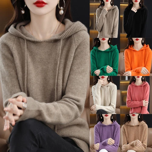 Womens Winter Cashmere Sweater Casual Hoodie Pullover Hooded Knitted Tops Jumper - Picture 4 of 23
