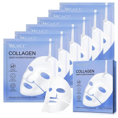 Collagen Face Mask 6P, Collagen Hydrogel Mask, Moisturize, Firm & Enhance Skin V