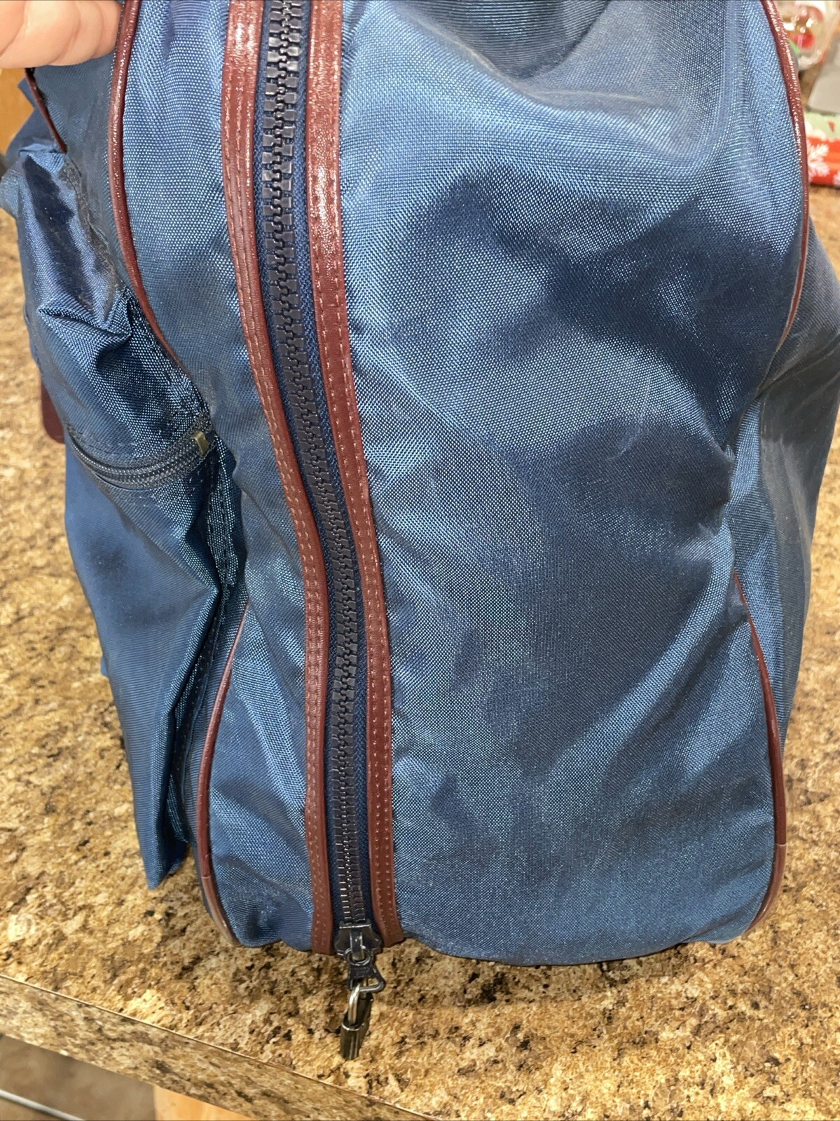 Borsa vintage YVES SAINT LAURENT blu navy e marrone da viaggio borsone e indumento logo 2 pezzi