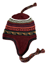 Red multicolor w dark gray adult reversible size peruvian alpaca chullo hat