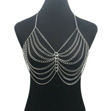 Ladies Body Chain Harness Bra Shiny Tassel Gold/Silver Bikini Necklace Gifts New
