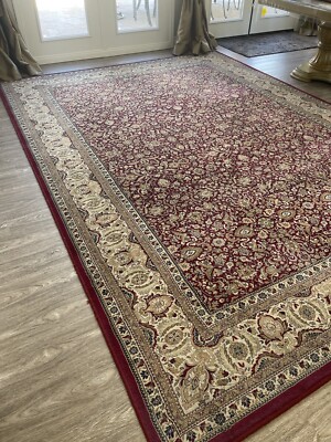 9.2’ X 12x7’ Red Ivory Tan Blue Floral Area Rug Thick Pile Stain ...