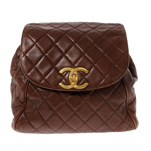 Auth CHANEL Matelasse Brown Lambskin 