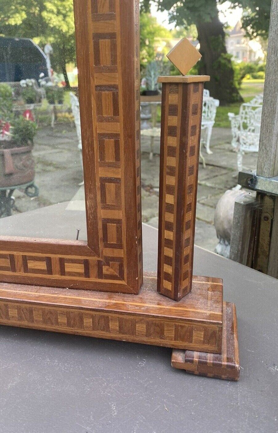 VINTAGE ANTIQUE FOLK ART MARQUETRY INLAY TABLE TOP FRAME OR MIRROR