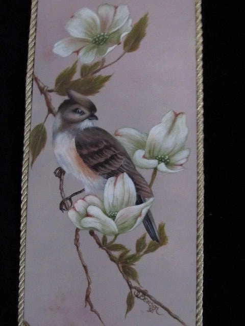 Auténtica PINTURA FLOR PÁJARO Irene Benson Bellas Artes FIRMADA CON BORLAS Foto 2 de 4