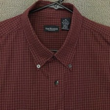Van Heusen Button Up Shirt Mens XL 17-17.5 Long Sleeve Red Check Casual