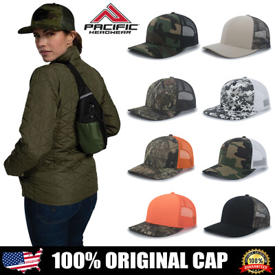 #ad Pacific Headwear 108C Camo Mid Profile Curved Snapback Trucker Cap $21.78