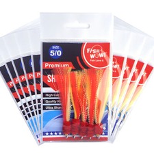 50pcs 5/0 Fishing Shrimp Fly Hook with Yellow Red Krystal flash Fish WOW!® NEW