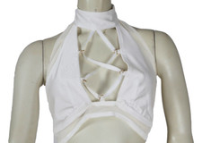 White Halter Neck Sleeveless Lace Up Open Front Backless Crop Top Size S