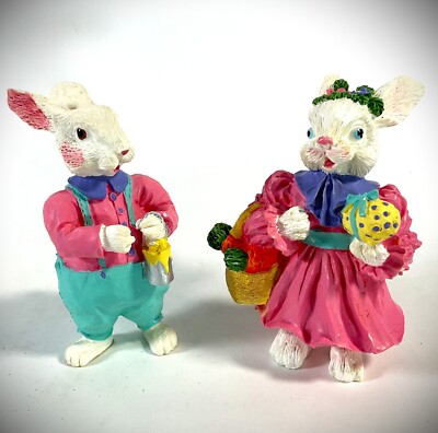 Vintage Easter Bunny Couple Robinsons May Co 1994 Carrot Patch Collection 3'' EUC